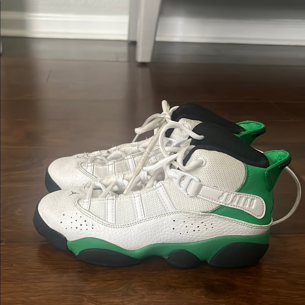 Jordan White and Green Mid-Top Sneakers